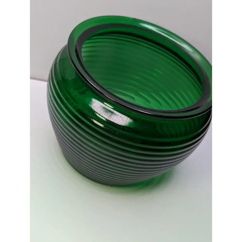 Green Ribbed Glass Planter Bowl Cache Pot Vase 6